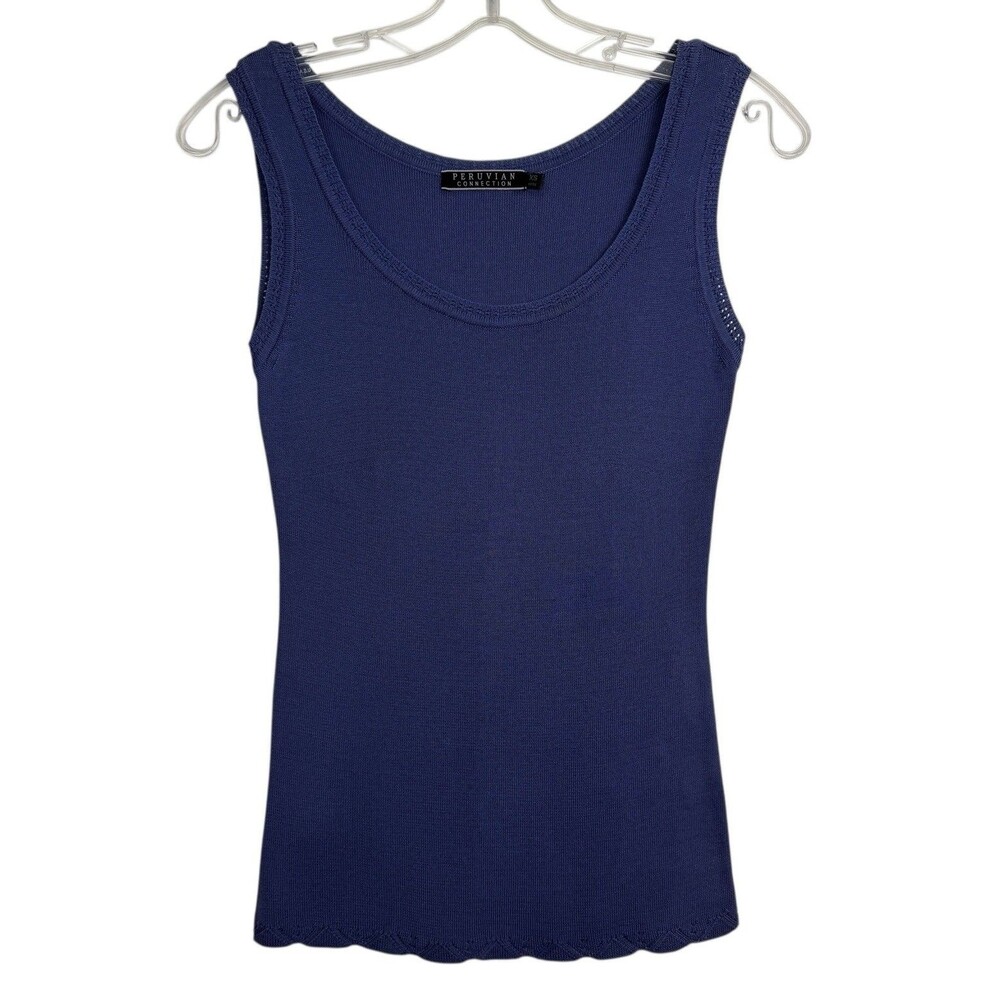Peruvian Connection Blue 100% Pima Cotton Knitted Tank Top - Women's X Small